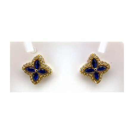 Pendientes flor azul de oro 18k